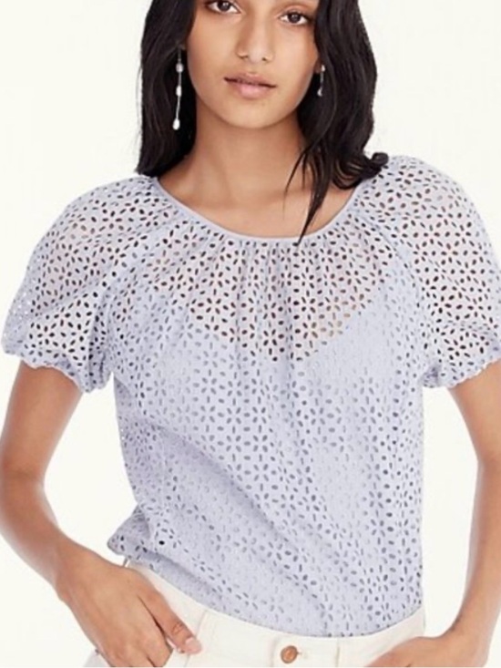 J. Crew Tops - J. Crew Lavender V-Back Eyelet Short-Sleeve Blouse